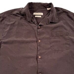 Tommy Bahama Button Down Shirt Mens XL Brown Silk Tonal Palm Leaf Jacquard